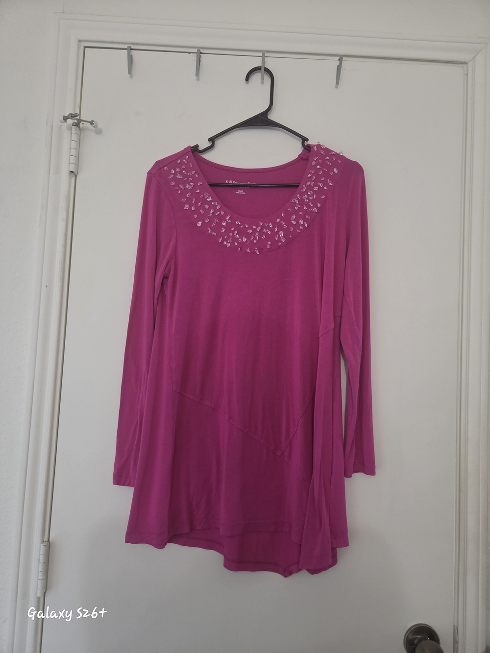 Soft Surroundings Women's Hot Pink Embellished Long Sleeve Top